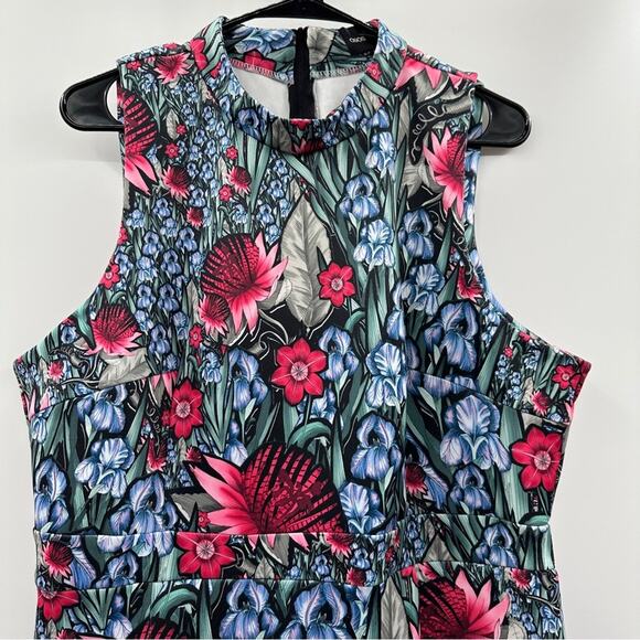 ASOS Purple Pink Green Floral Print Sleeveless Sheath Midi Dress Size 14 - Picture 2 of 9